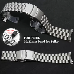 Curved End Solid Stainless Steel Band 20mm 22mm for Seiko Bracelet Watch for Men Waterproof Strap with Tool Silver Accessories