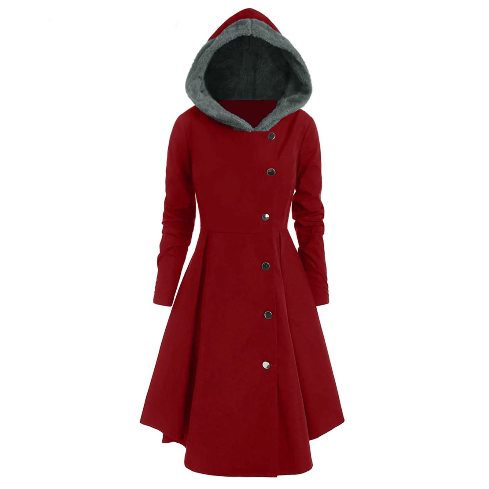 Women\'s Plus Size Coat Long Sleeve Hooded Collar Single-breasted Asymmetrical Skirt Coat Elegant Autumn Winter Vintage Overcoat