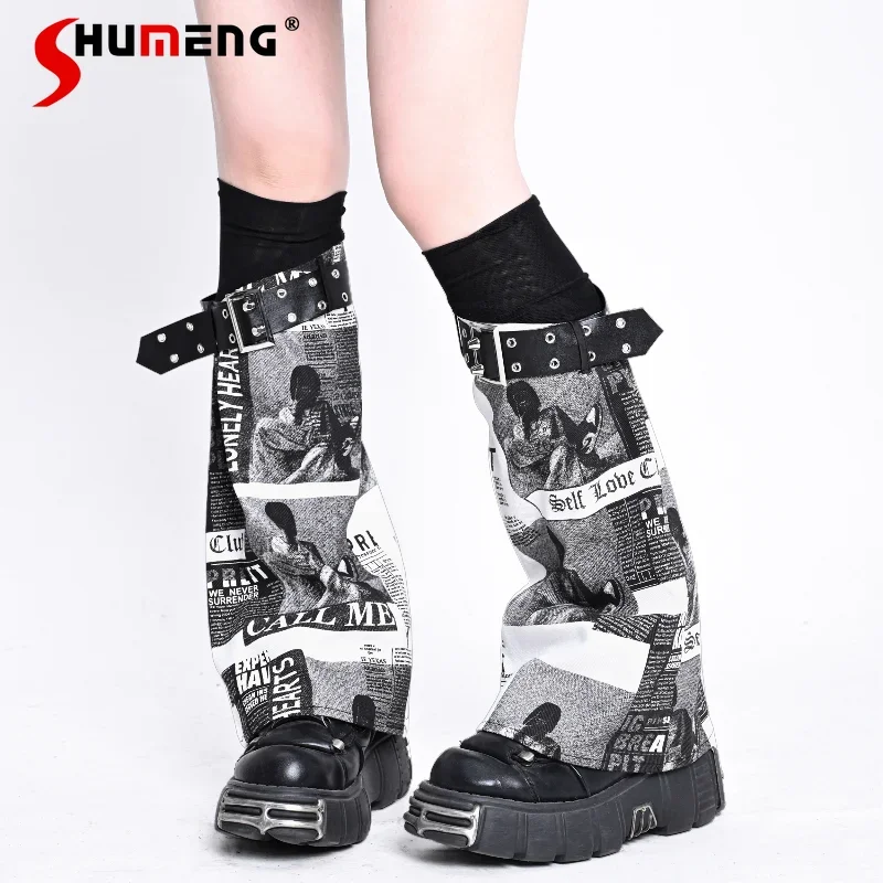 

Original Aesthetic Subculture Punk Vintage Print Leg Warmer Women Harajuku Legwarmers Hot Girl Street Fashion Thigh High Socks