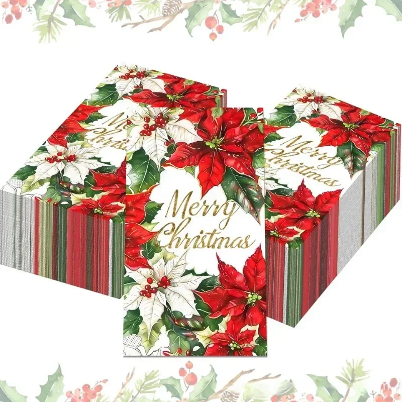 20pcs 34.2*40.6cm 2-Ply Large Size Christmas Rectangle Paper Napkin Christmas Flower Holly Leaf Printed Colourful Paper Placemat