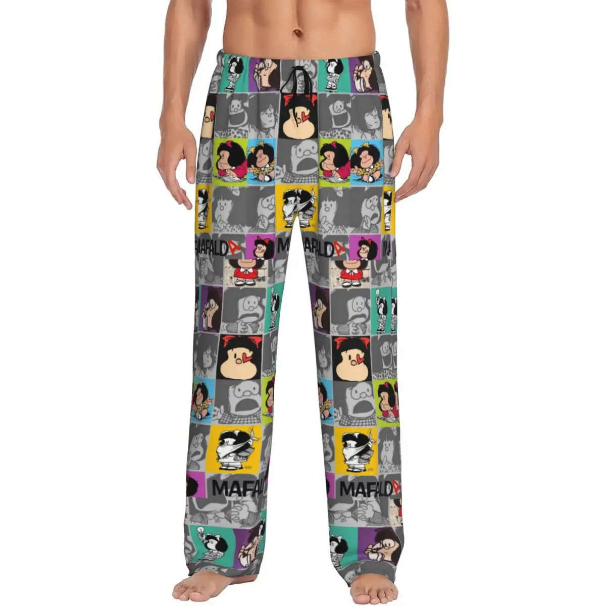 Custom Mafaldas Cartoons Comics Pajama Pants for Men Sleepwear Lounge Sleep Bottoms Stretch with Pockets