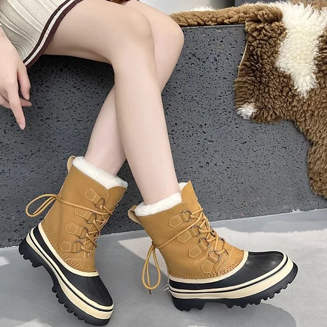 

Warmth And Style Women's Snow Boots Duck Hunting Boots Mountain Climbing Outdoor Boots Real Leather Mid-Calf Winter Boots