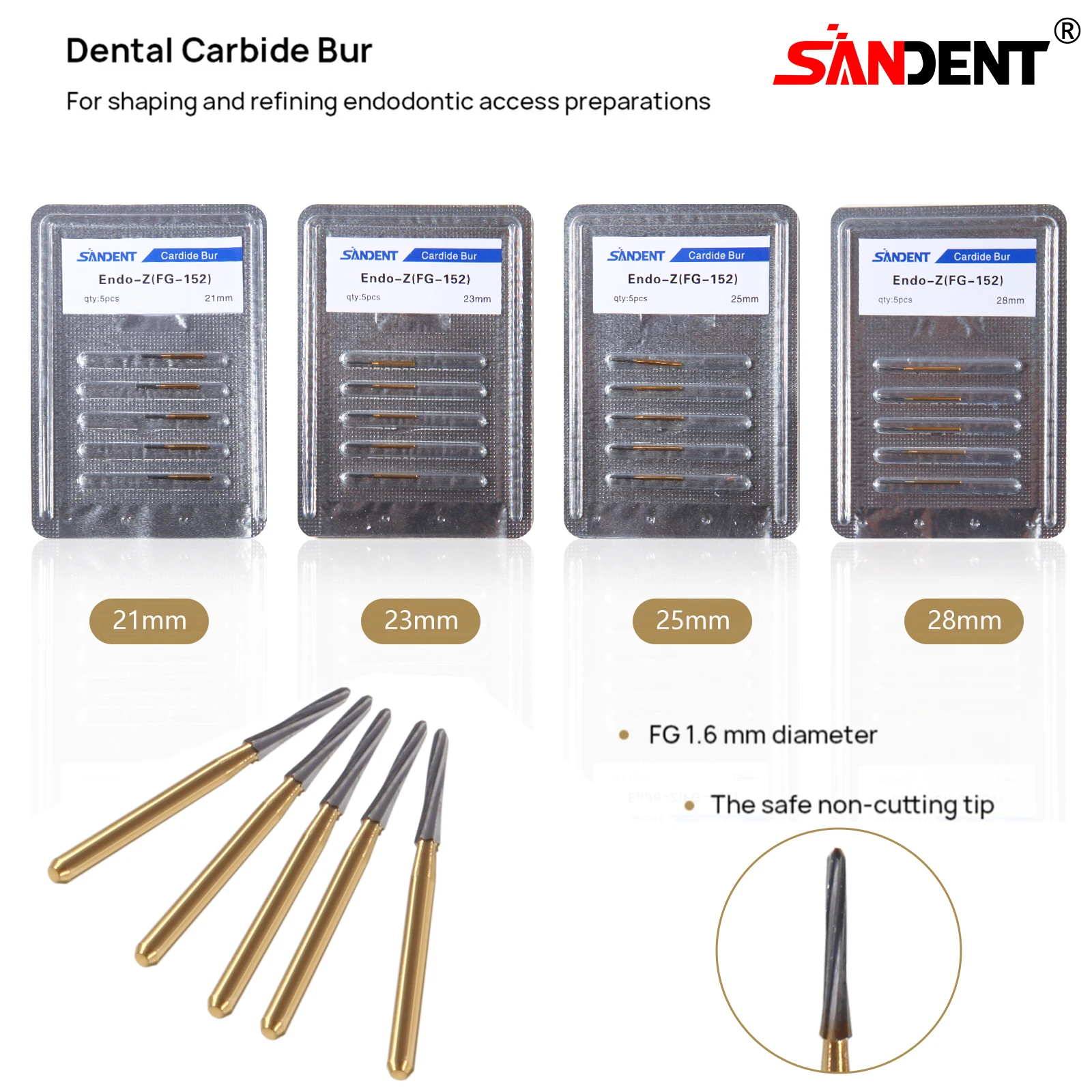 Dental Surgical Zekrya Endo-Z Carbide Tungsten Drill Burr FG Gold Bur High Speed 21/23/25/28mm