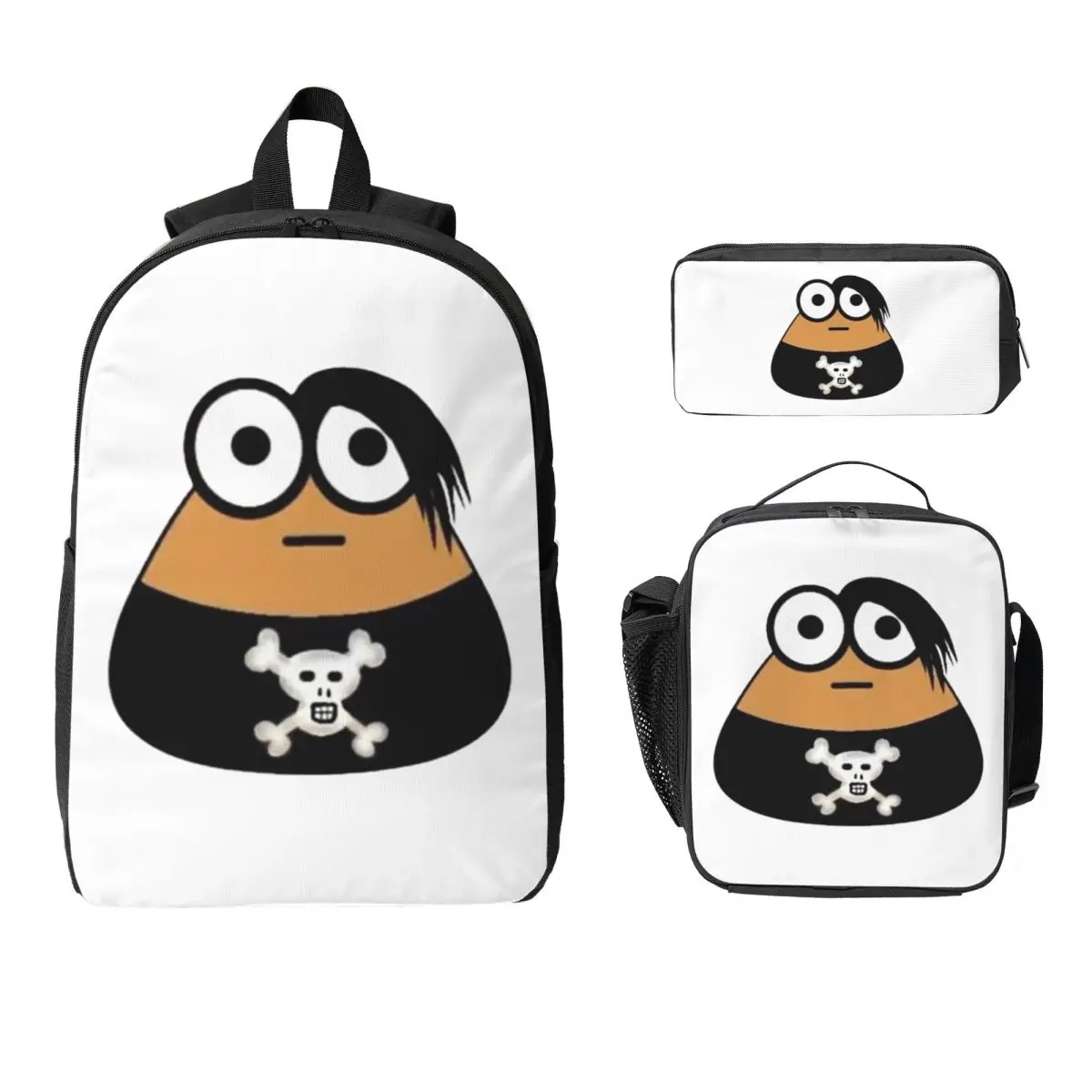 Emo Goth Pou Meme Brown Alien Baby Mobile Pet Backpack BookBag School Bag Laptop Shoulder Bags 3ps Lunch Bag Pencil Case