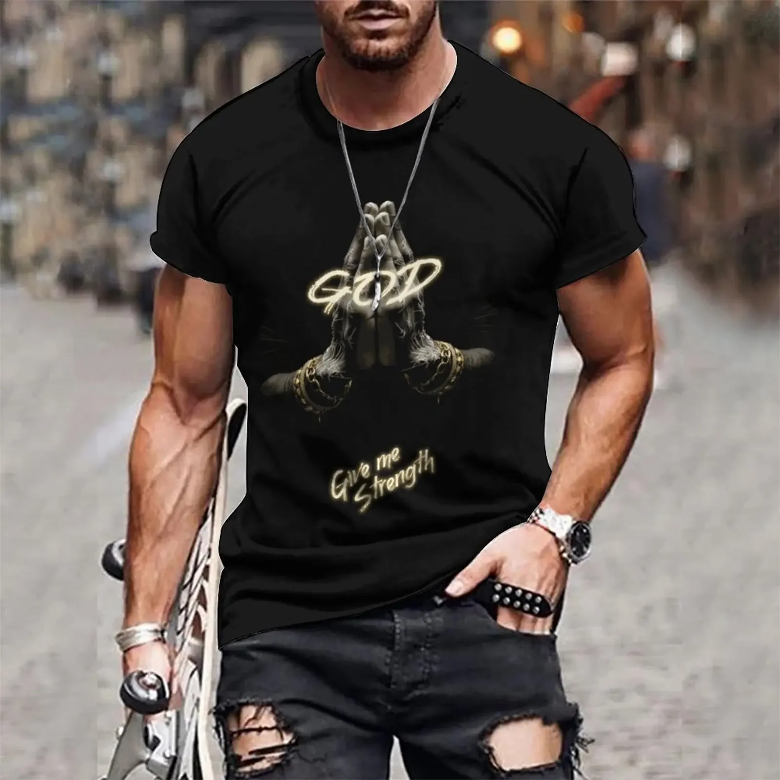 

Hot Selling 3D T-shirt with Innovative Design and Black Colored Pattern