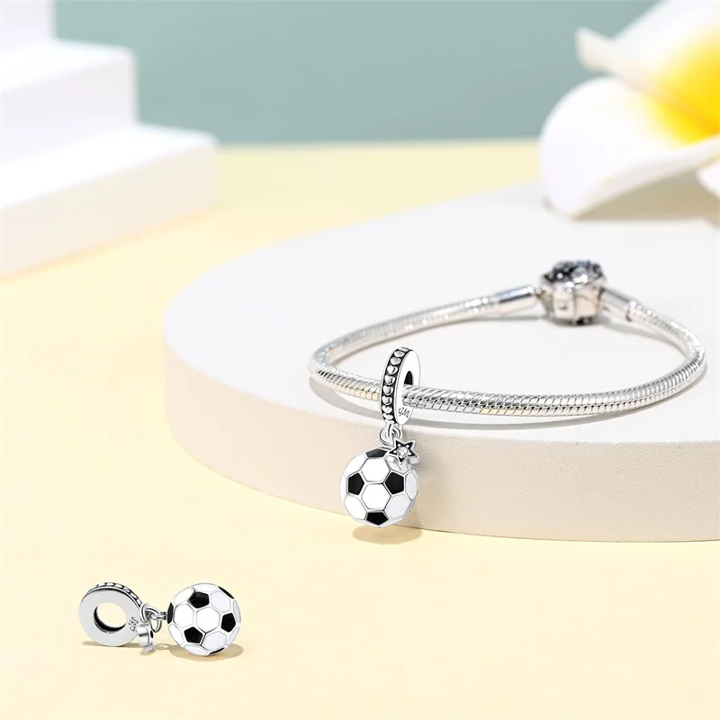 Sports Series Charm Jewelry Football Beads 100% 925 Sterling Silver Pendant Fit Pandora 925 Original Bracelets DIY Souvenir Gift