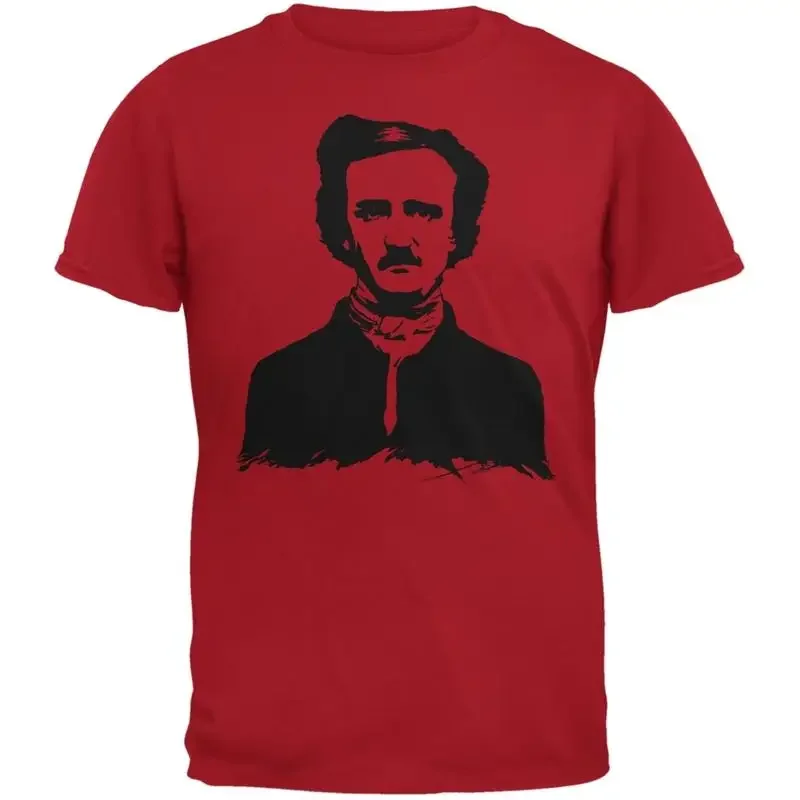Halloween Edgar Allen Poe Red Adult T Shirt
