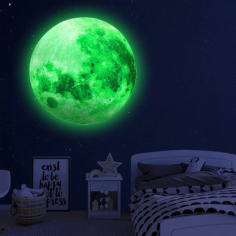 20cm Glow in The Dark Moon Wall Sticker for Kids Baby Room 3D Space Planet Wall Sticker Living Room Home Decals