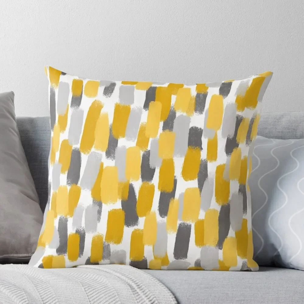 

Grey and Mustard Yellow Paint Brush Effect Throw Pillow Decorative Cushions ornamental pillows for living room Pillow