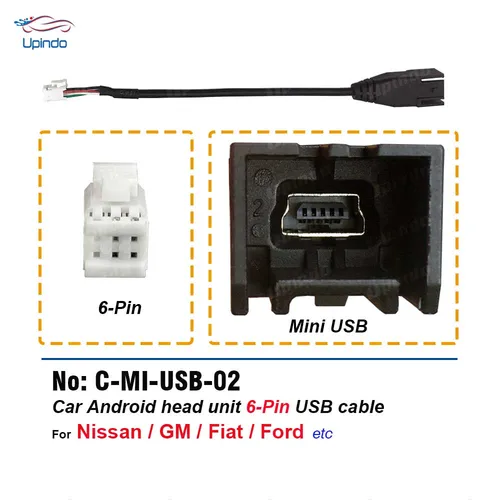 Imagen 2 del producto Conector de Cable de Radio de coche Android 4, enchufe de 6 pines a Mini adaptador de arnés de cableado USB para Nissan Chevrolet Fiat Renault Jeep