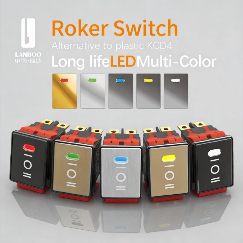 Lanboo 2822 Series Economical 3 Speed 4NO Metal with LED 6Pin Red, Green and Blue Optional Rocker Switch 20A