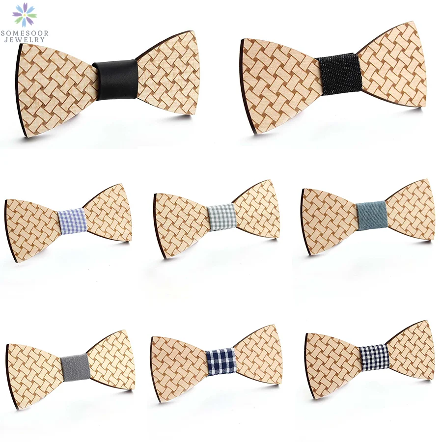 SOMESOOR Fashion Natural Wooden Bowtie Geometric Bamboo Style Shirt Floral Bowknots Weeding Party Suits For Men Unisex Gifts