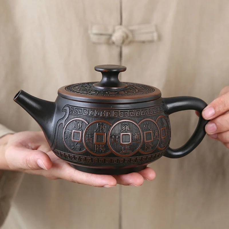 Jianshui Purple Pottery  Carving Teapot Hand Painted Antique Relief Teapot Household Teapot Kungfu Tea Set Kettle