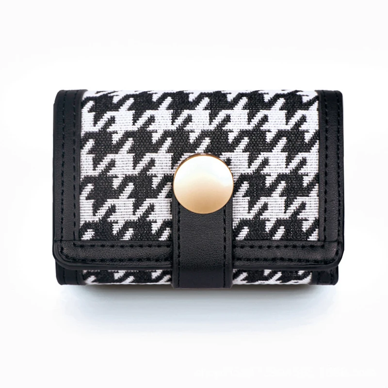 New Women's Three-Fold Wallet Short Hasp Houndstooth Wallet Student Minimalist Cute Card Holder Coin Purse Clutch Bag