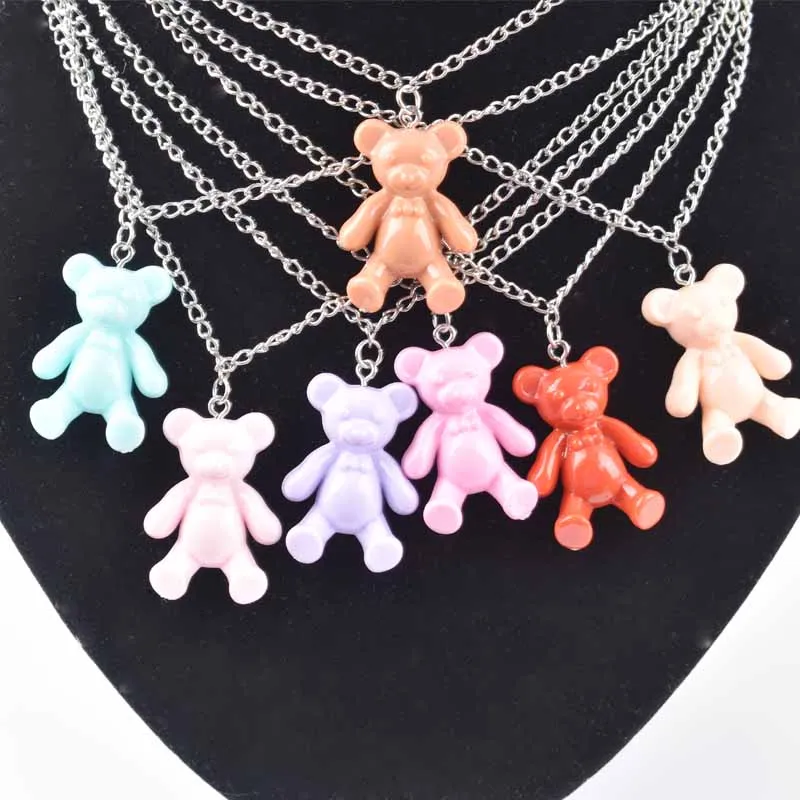 The New Colourful Resin Pendant Bears  Necklace Multicolor Jewelry Gifts for Women/Children