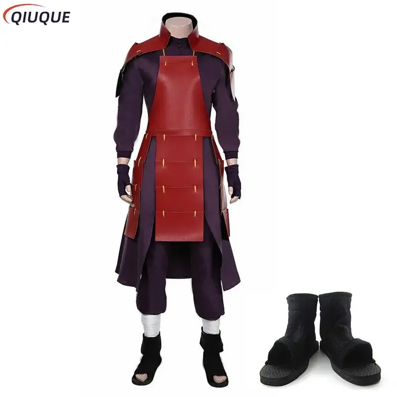 Uchiha Madara Cosplay Traje com Sapatos, Top e Calças Anime, Roupas Halloween, Terno Carnaval