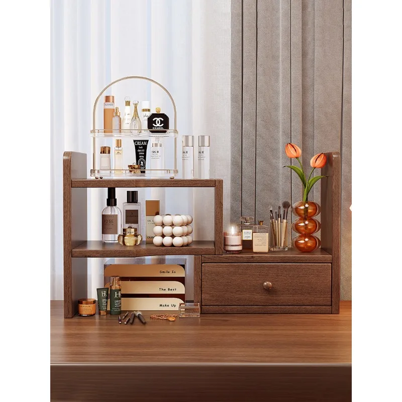 

Деревянный органайзер для косметики, настольная многоярусная выдвижная подставка в винтажном стиле, полка для хранения средств по уходу за кожей