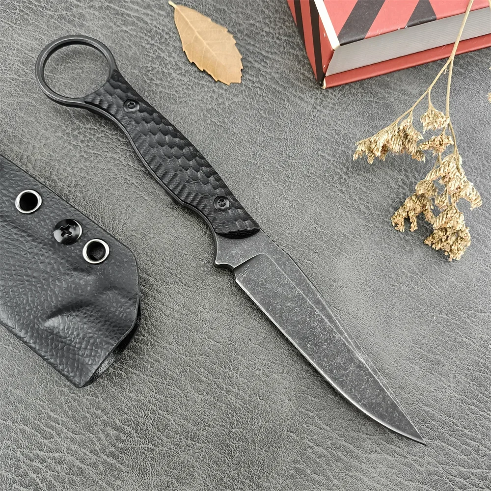 Outdoor TOOR Tactical Straight Fixed Knife D2 Black Stonewashed Blade G10 Handle with Kydex Sheath Self-defense Camping EDC Tool