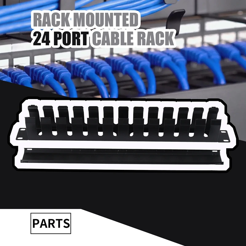 1U Cable Management Horizontal Mount 19 Inch Server Rack , 12 Slot Metal Finger Duct Wire Organizer With Cover