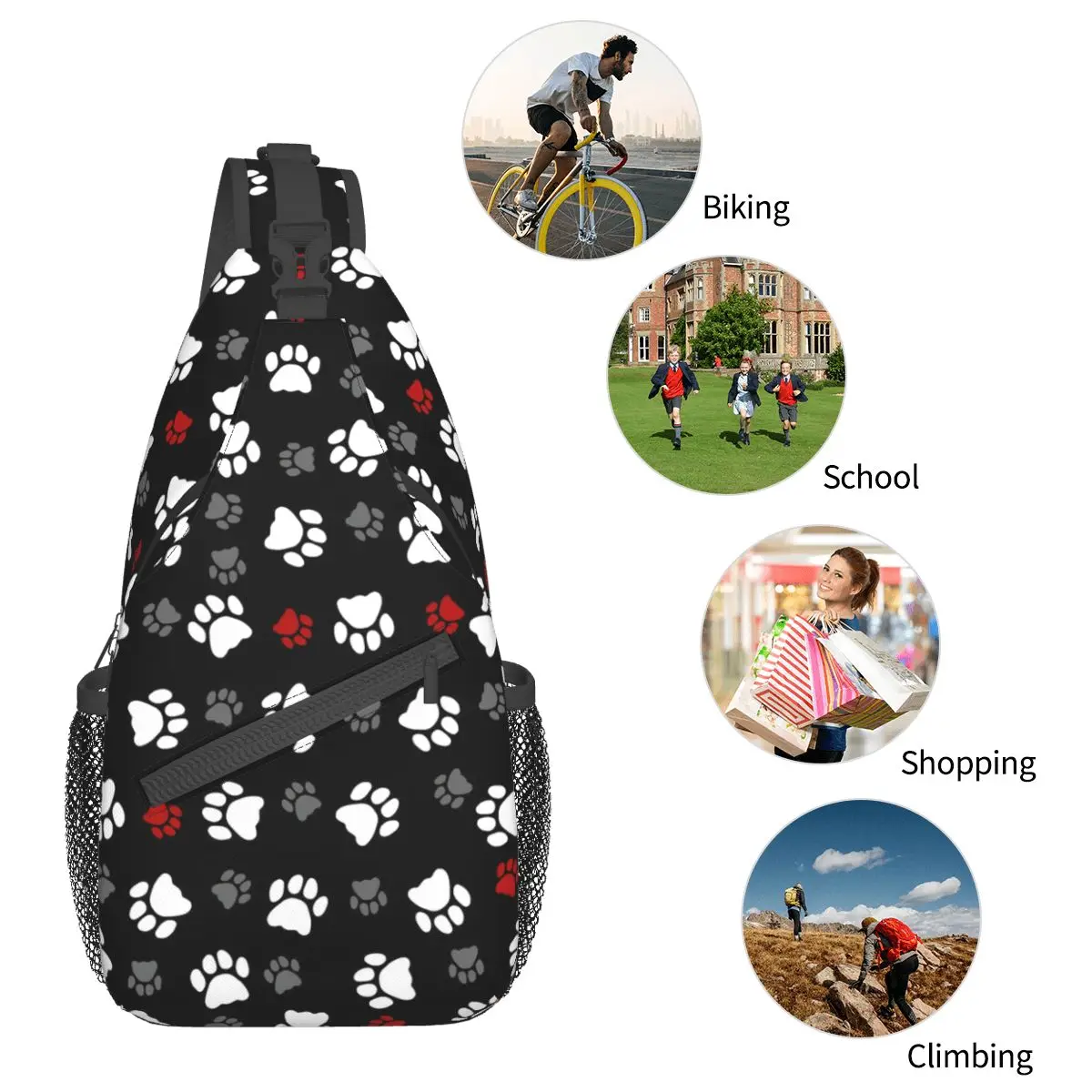 Cute Paw Crossbody Sling Bag Pattern Chest Bag Dog cute anime Shoulder Backpack Daypack for Hiking Outdoor Cycling Satchel