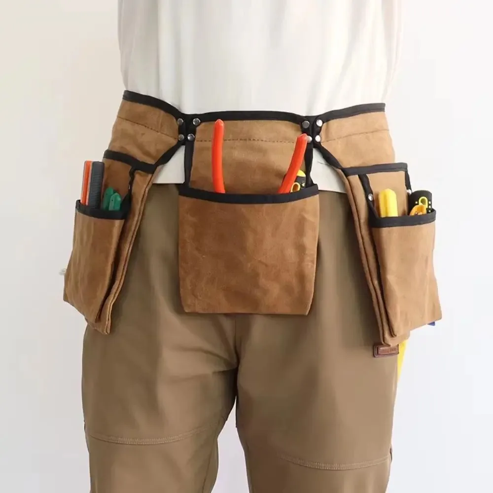 

Retro Large Capacity Hardware Bag Waterproof Waxed Canvas Tool Pouch Wear-resistant Multi Pockets Tool Waist Bag Auto Machinist