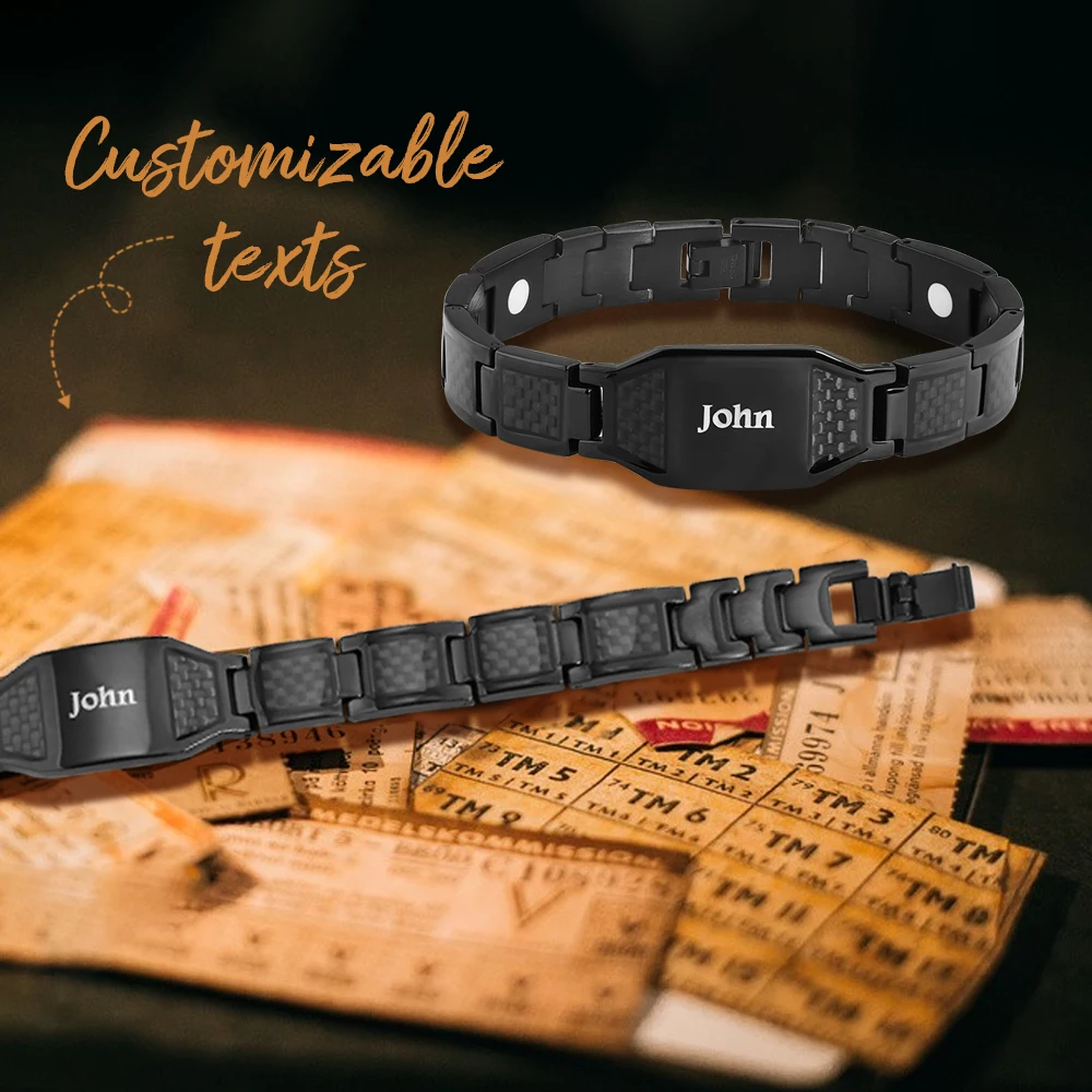 Dad Personalized Photo Magnetic Therapy Bracelet Custom Name Carbon Fiber Bracelet Health Care Gift For Him Father's Day Gift