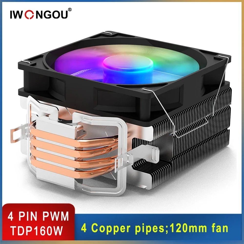 

Air Cooler 4 Heatpipes 4Pin RGB 120mm Fan Processor Cooler IWONGOU Cpu Cooling Heatsink for Intel Lga 2011v3/1700/1366/1200/AM4