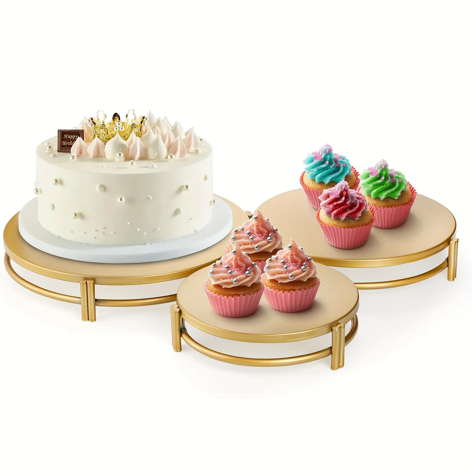 

3pcs Golden Cake Stands, 8/10/12 Inch Metal Cupcake Display Stands Dessert Trays, 3 Sizes Of Round Cake Base Holder, Table Decor