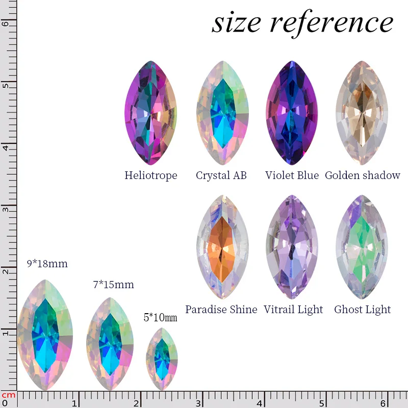 20\10Pcs Navette Shape Glass Rhinestones 5x10mm\7x15mm\9x18mm Crystal Stones Glue on Nails Decoration Fancy Rhinestone Strass
