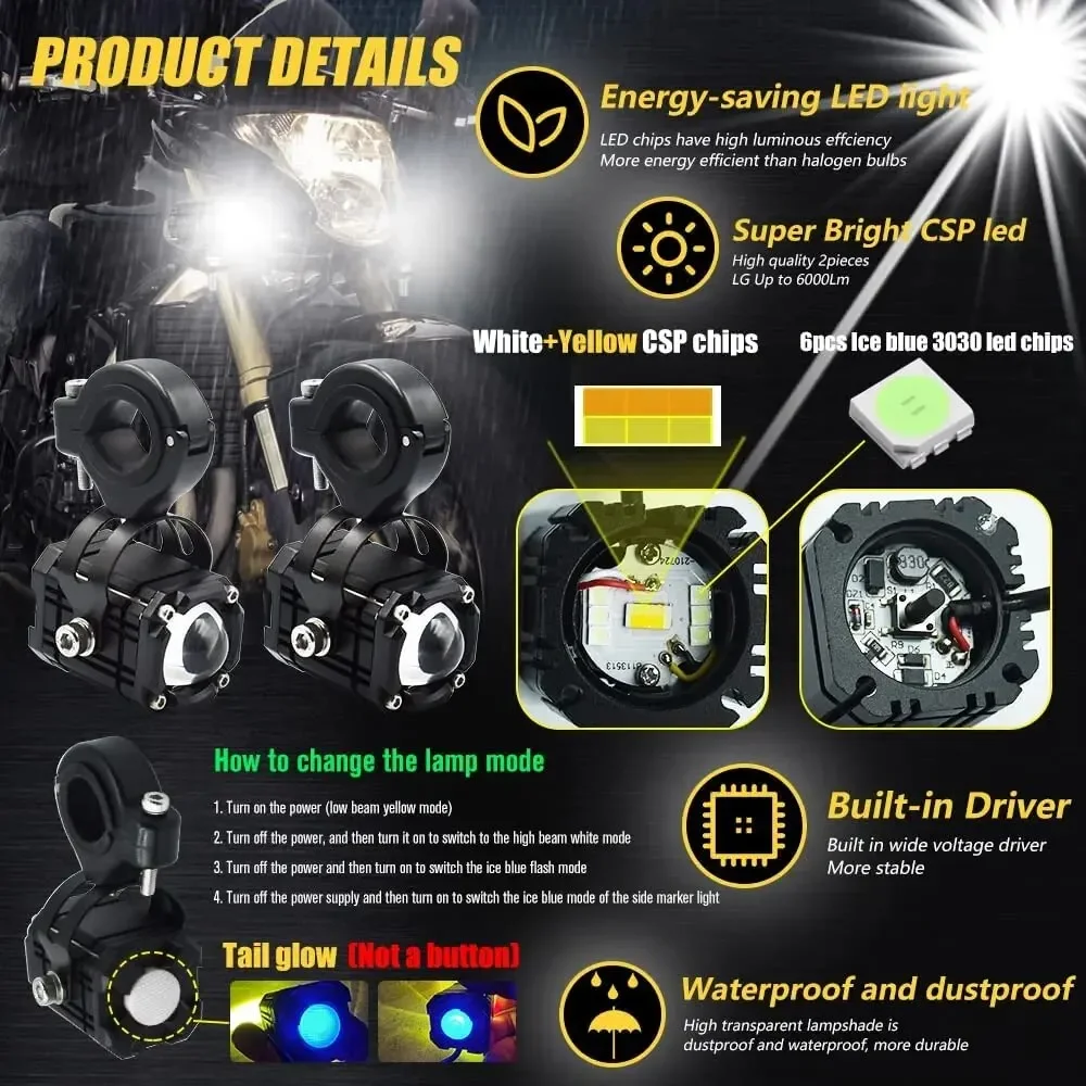 مصباح أمامي عالمي ليد للدراجات النارية ، مصباح ضباب ، مصباح قيادة مساعد ، بي إم دبليو آر 1200GS ، R1250GS ، ADV F800GS ، K1600 ، هوندا CRF1000L
