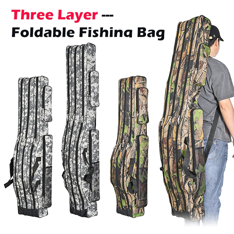 1.2M/1.5M Three Layer 600D Oxford Fishing Bag Waterproof Storage Bags Outdoor Fishing Tools Foldable Large Belly Sea Fishing Bag