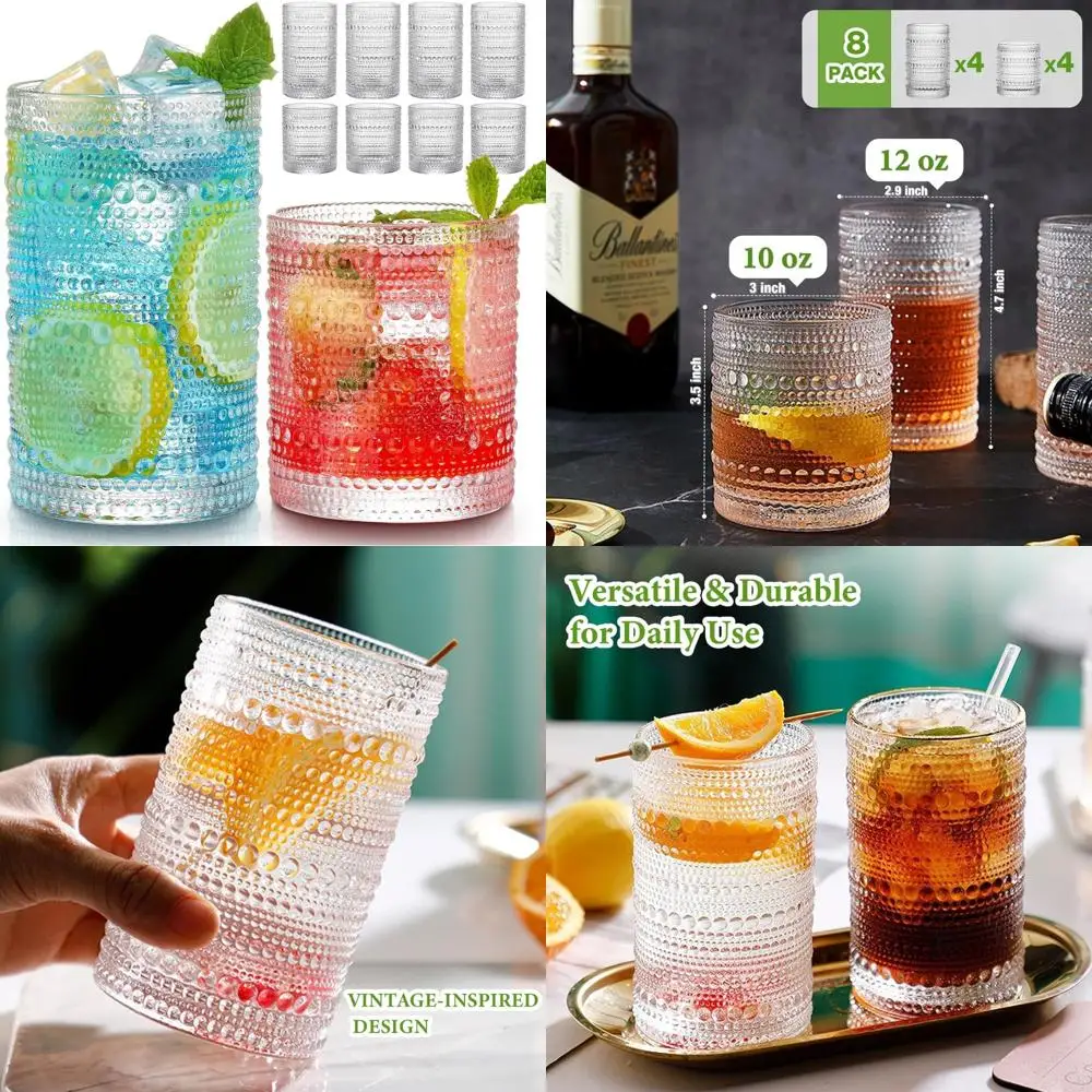 

Набор стаканов для питья Hobnail из 8 стаканов Highball на 12 унций и набор коктейльных бокалов на 10 унций, чашка для кухонных стаканов для воды, барная футболка