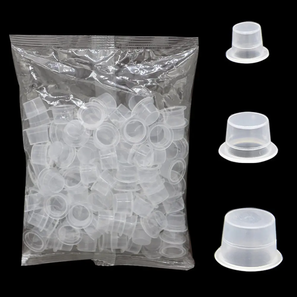 200Pcs Clear Ink Cups for Pigment Holders Tattoo Artists Microblading Eyebrow Eyelash Extension Supplies Kits
