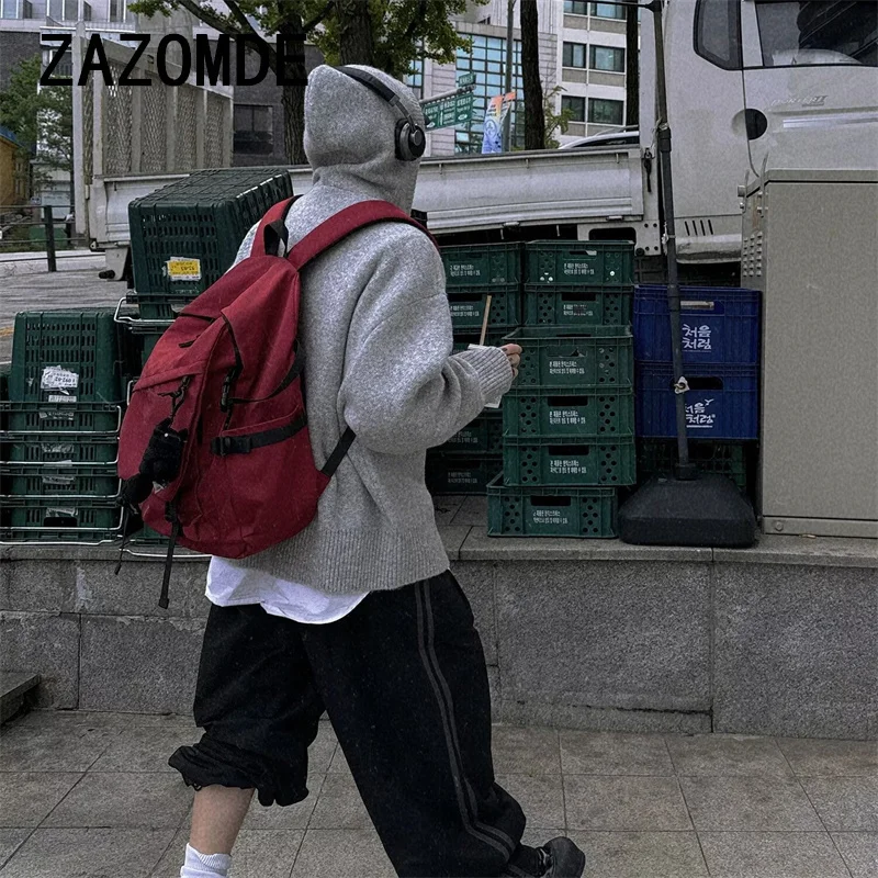 ZAZOMDE Winter Warm Sweater Hoody Japanese Style Loose Solid Color Hooded Sweater Collection Lazy Style Knit Sweater Pullove Men