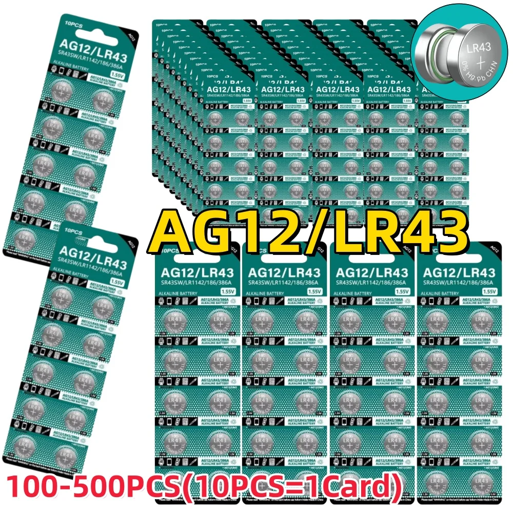 100-500PCS AG12 LR43 1.5V Lithium Batteries 301 386 L1142 Environmental Protection Button Battery for Watch Battery Remote