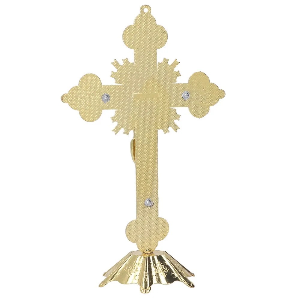 2pcs Detachable Metal Crucifix Cross Freestanding Base White Gold Standing Jesus Cross Enamel Coating Tabletop Cross Decor