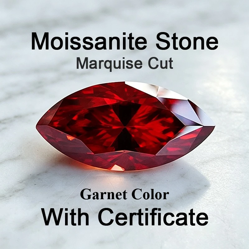 Moissanite Stone Marquise Cut Garnet Color Charms Gemstone for DIY Jewelry Making Materials Pass Diamond Tester with Certificate