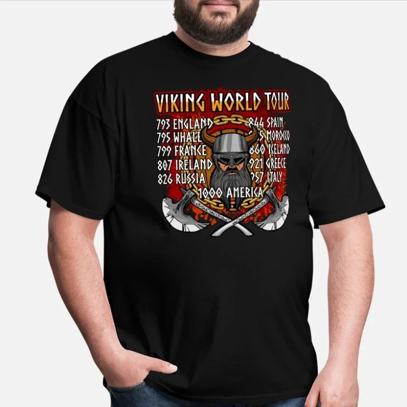 

Футболка VikingieserWorld Tour. Новая повседневная мужская футболка из 100% хлопка с коротким рукавом и круглым вырезом