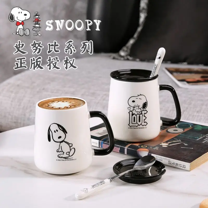 Snoopy animation peripheral cartoon ceramic mug simple water cup with lid spoon high-looking couple home coffee milk cup gift