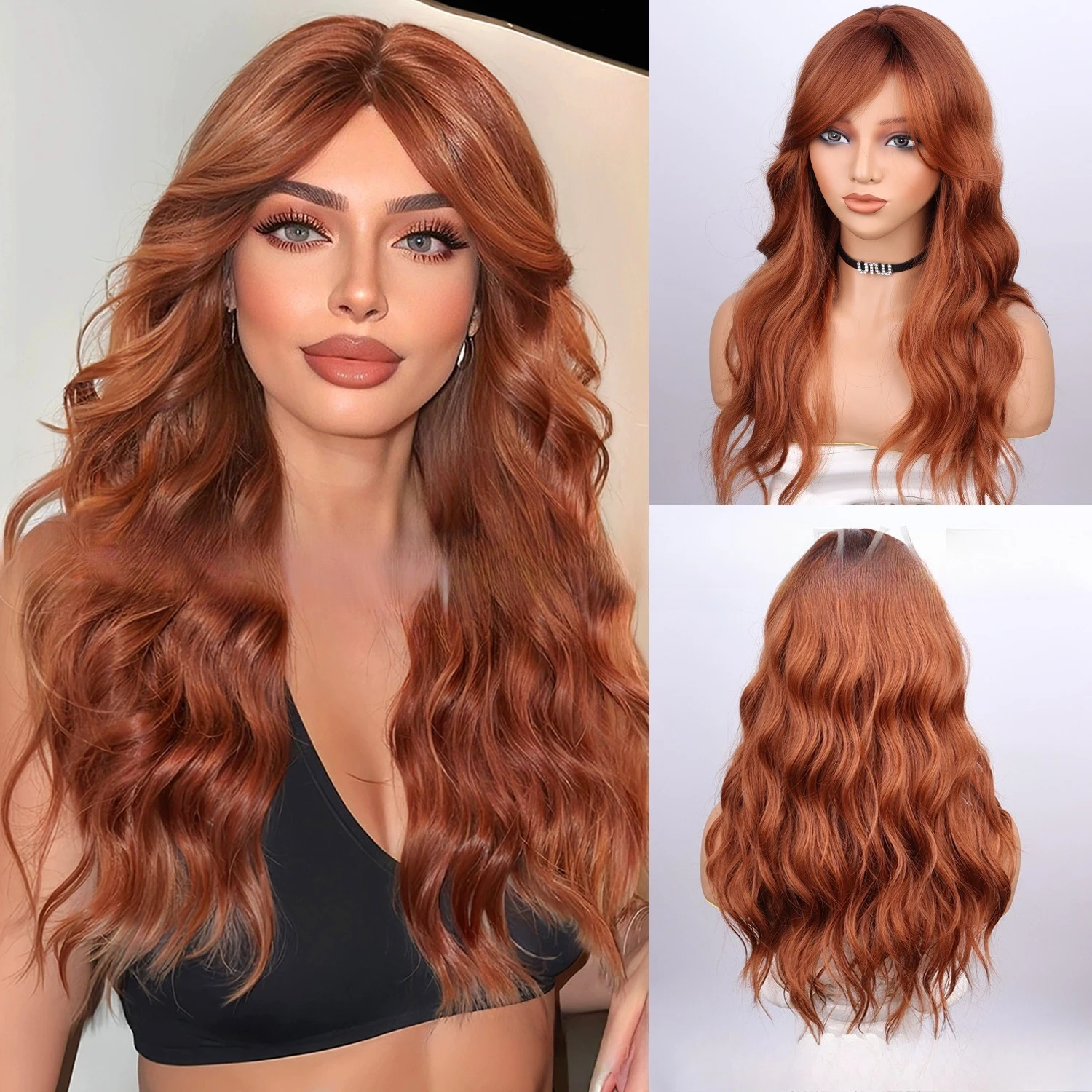 

European and American wig woman bright orange big wave curly long hair medium chemical fiber hair cover