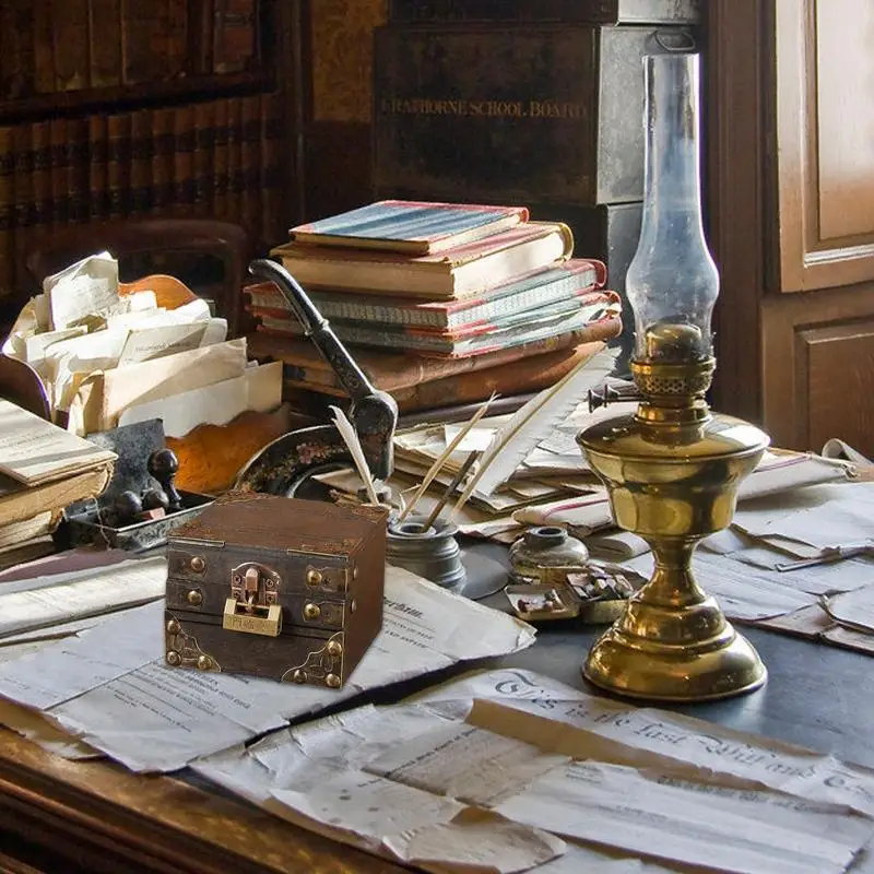 Mini Wooden Storage Box Vintage Treasure Lock Box Retro Storage Box Jewelry Treasure Box Desktop Organizer For Home Kids Gift