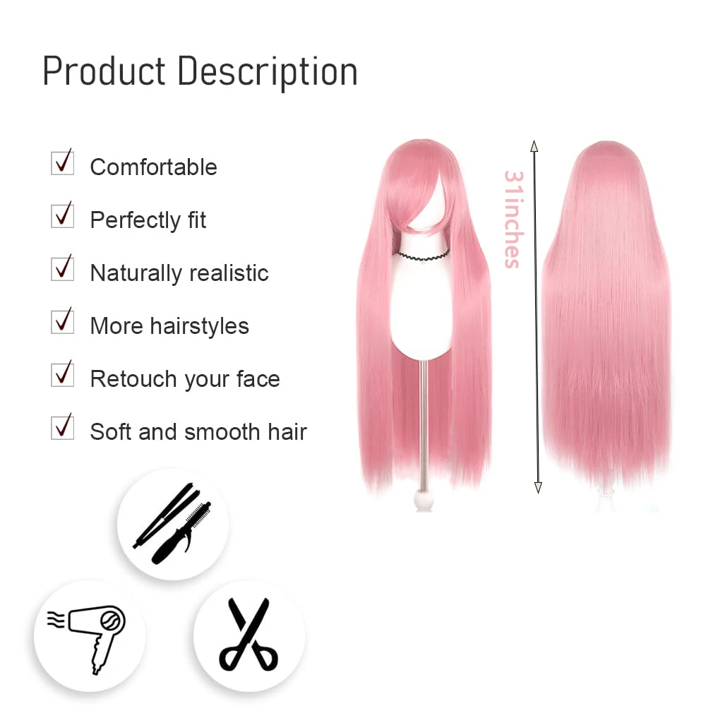 شعر مستعار صناعي مستقيم 80 سم، كثافة عالية 180%، شعر مستعار عالمي أرجواني وبرتقالي للحفلات اليومية مقاوم للحرارة #2