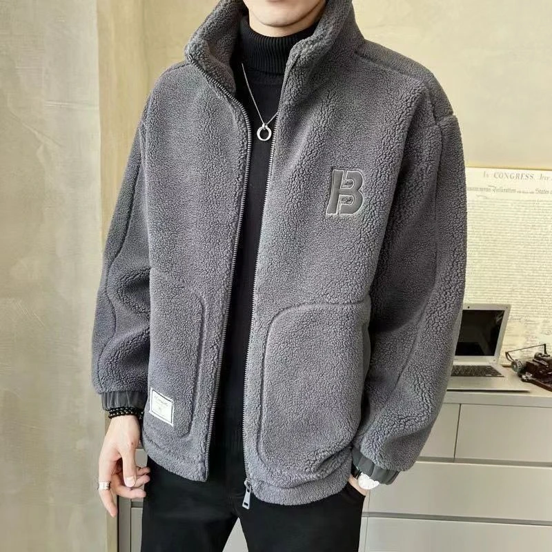 Autumn and winter new lamb wool jacket men's stand-up collar trend fleece thickened men's winter coat trend