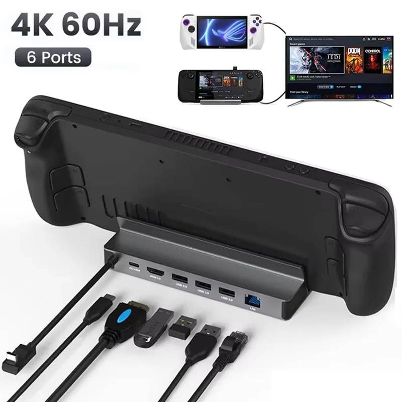 For Steam Deck USB C Docking Station to HDMI 4K60Hz RJ45 PD100W Dock for Asus ROG Ally for Nintendo Switch/PC/Mac Accessories