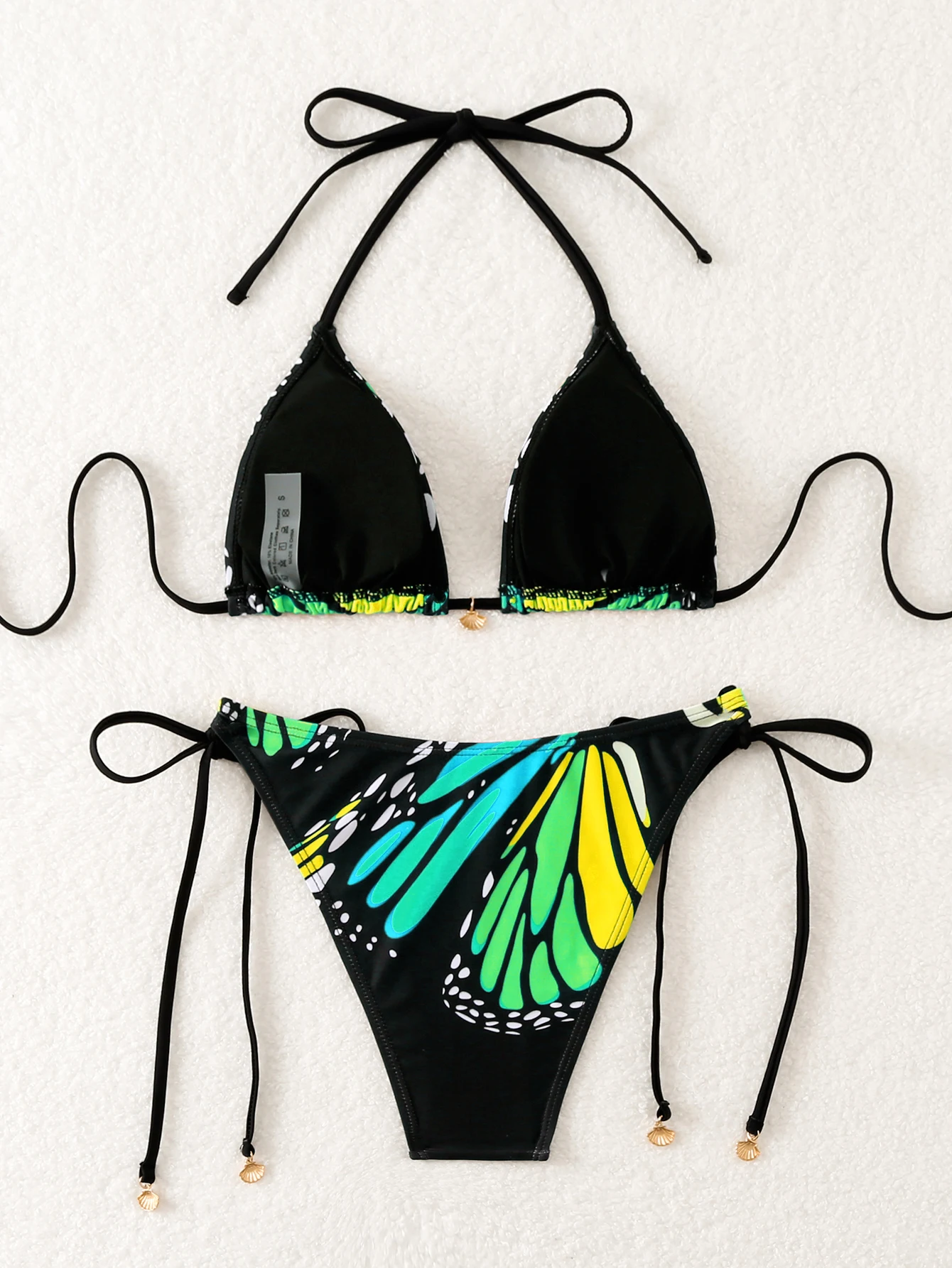 2025 Women's Butterfly Print Micro Bikini Set Sexy Tie-Front Triangle Top & Cheeky Panties Vacation Swimwear Summer Women Bikini