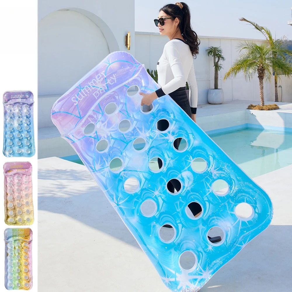 

Adult Children Sequins Inflatable Floating Row PVC Floating Bed Air Cushion Bed Floating Water Swimming Ring Beach Chaise Lounge