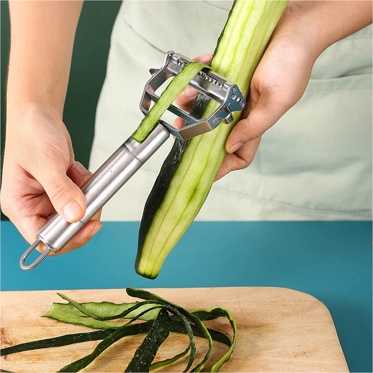 4in1 Schäler Multifunktions Reibe Julienne Schäler Gemüse Obst Schäler Edelstahl Shredder Küche Werkzeug – Detail 1