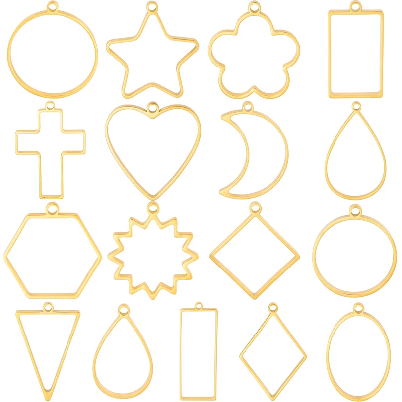 9Pcs Assorted Geometric Hollow Pressed Frame Pendant Molds