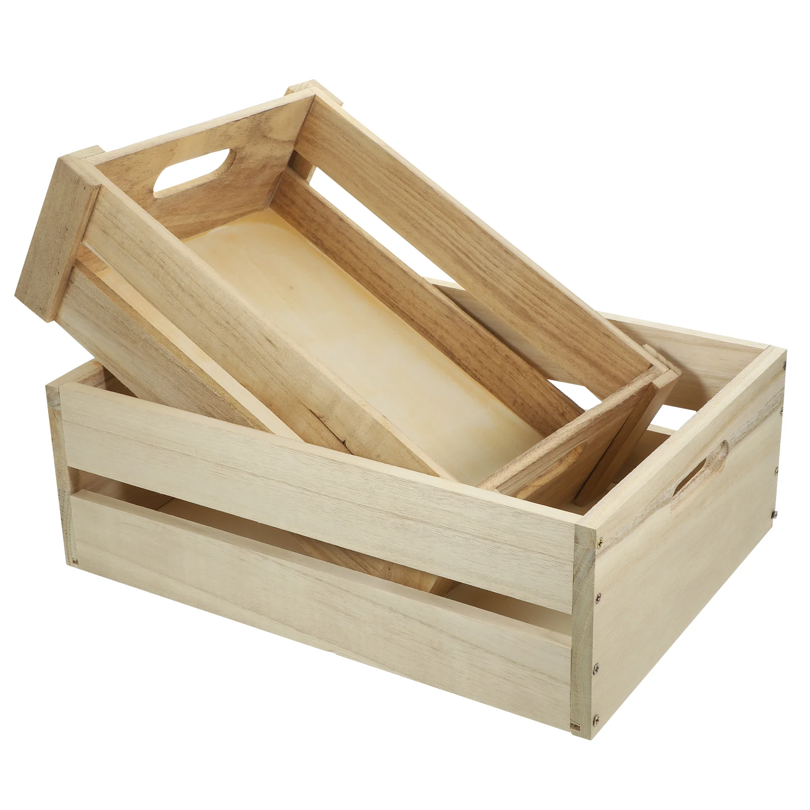 2 Pcs Solid Wood Storage Box Retro Display Crate Wooden Farmhouse Supermarket Vintage Decor Bins Wooden Nesting Cases