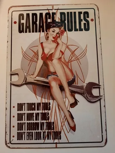 Règles du garage : Ne déplacez pas, ne prêtez pas et ne regardez même pas ! Panneau mural en métal
